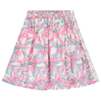 Girls Pink Logo Floral Skirt