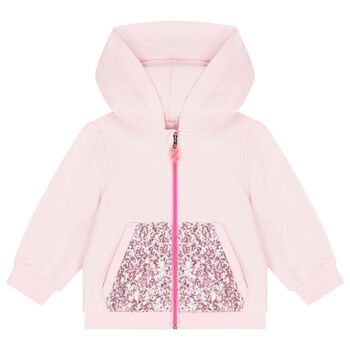 Younger Girls Pink Sequin Hooded Zip Up Top