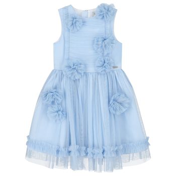 Girls Blue Tulle Flower Dress