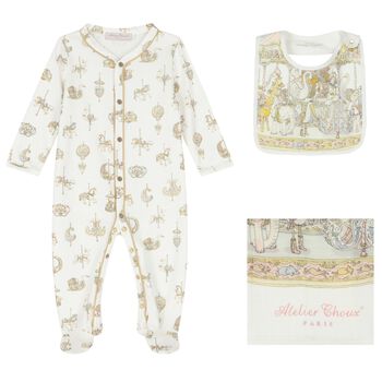 Baby Girls Ivory & Pink Carousel Babygrow Gift Set