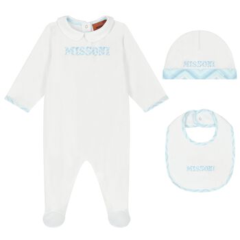 Baby Boys White & Blue Logo Babygrow Gift Set