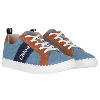 Girls Blue Denim Logo Trainers