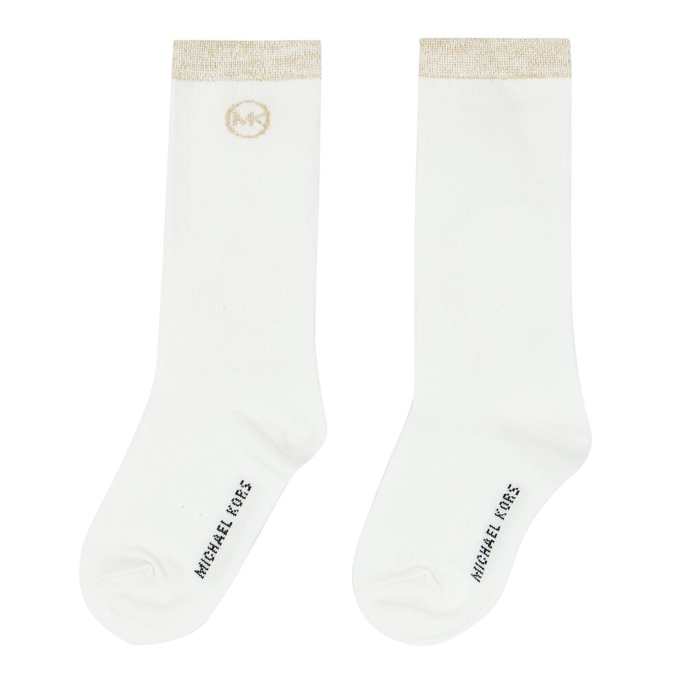 MICHAEL KORS Girls White & Gold Logo Socks | Junior Couture QA