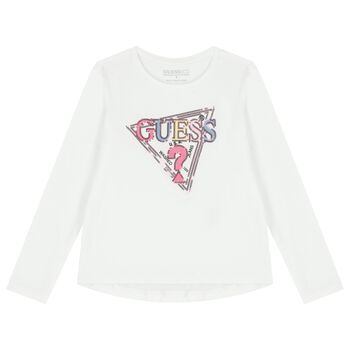 Girls White Logo Sequin Long Sleeve Top