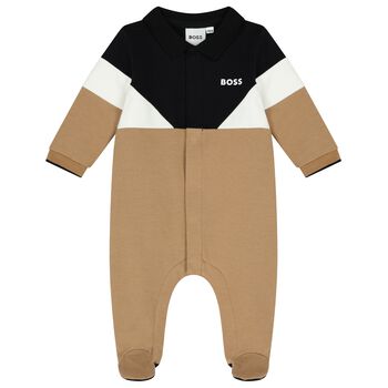 Baby Boys Beige Logo Babygrow