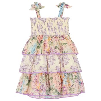 Girls Multi-Coloured Tiered Shirred Dress