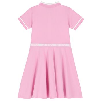 فستان بولو بنات بالشعار باللون الوردي