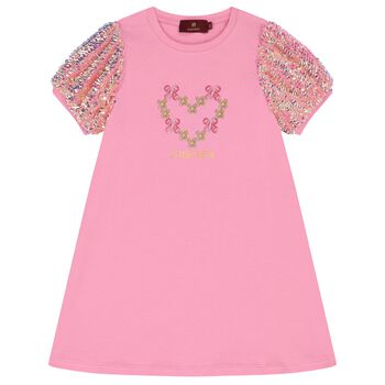 Girls Pink Heart Logo Sequins Dress