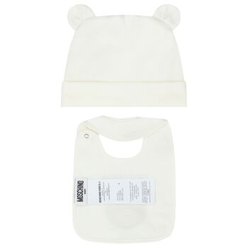 Ivory Teddy Bear Logo Hat & Bib Gift Set