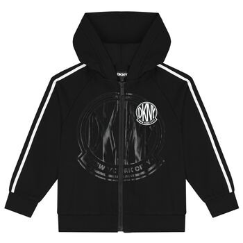 Black Logo Hooded Zip Up Top