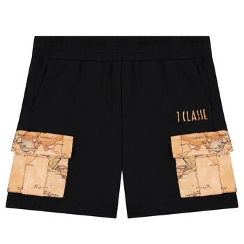 Boys Black Geo Map Shorts