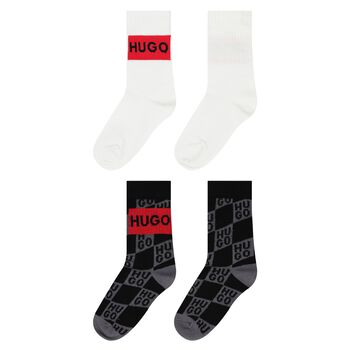 Boys White & Black Logo Socks ( 2-Pack )