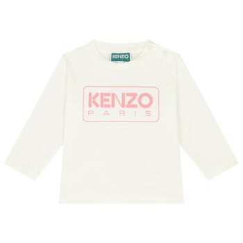 Younger Girls White Logo Long Sleeve Top