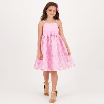 فستان بنات بطبعة الفراشة باللون الوردي