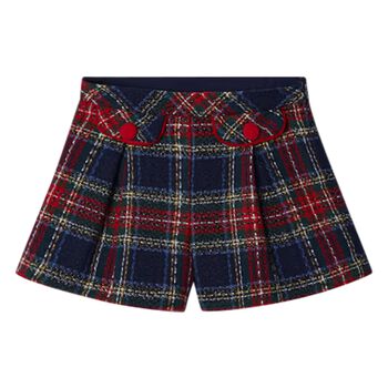 Girls Navy Blue Tartan Tweed Shorts