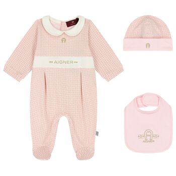 Baby Girls Pink Logo Babygrow Gift Set