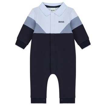 Baby Boys Blue & Navy Blue Logo Polo Romper