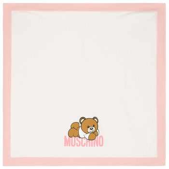 Pink & White Teddy Bear Logo Baby Blanket
