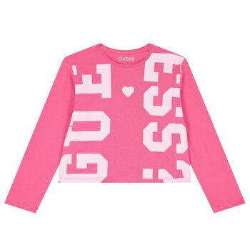 Girls Pink Logo Long Sleeve Top