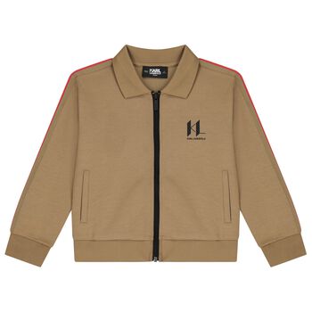 Boys Beige Logo Zip Up Top