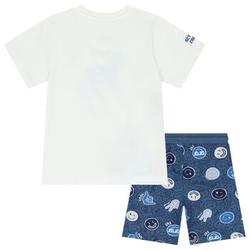 Boys White & Blue Shorts Set