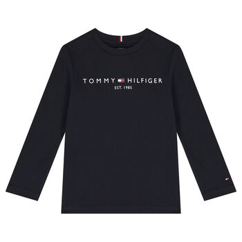 Boys Navy Blue Logo Long Sleeve Top