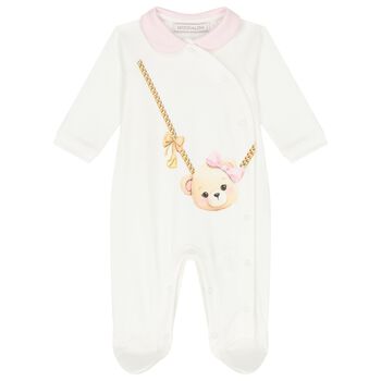 Baby Girls Ivory & Pink Teddy Bear Babygrow