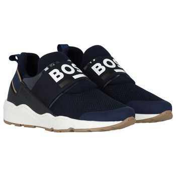 Boys Navy Blue Logo Trainers