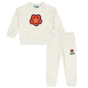 Younger Girls Ivory Flower Logo Tracksuit