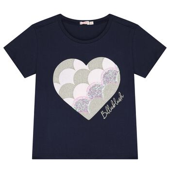 Girls Navy Blue Logo Heart T-Shirt