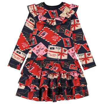 Girls Navy Blue & Red Envelope Dress